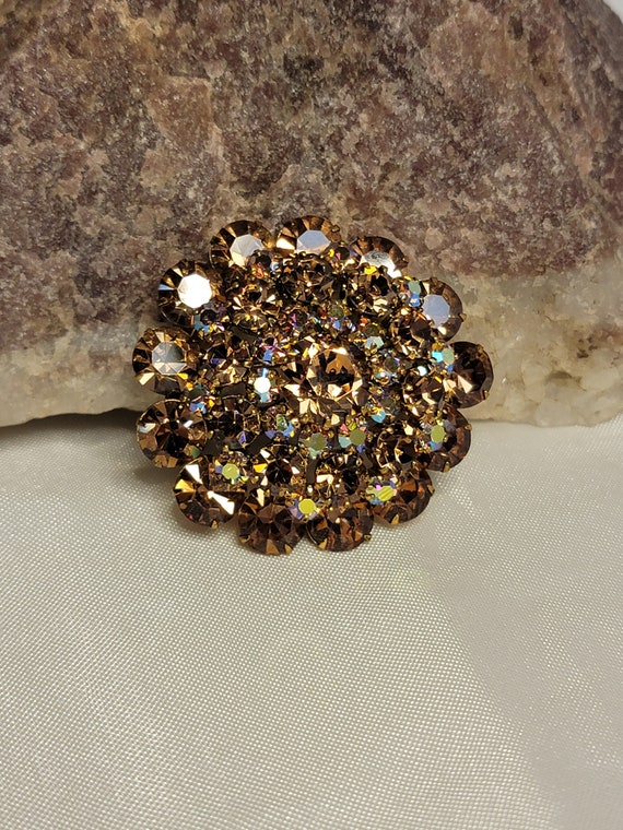 Made in Austria Brown Rhinestone Round Brooch