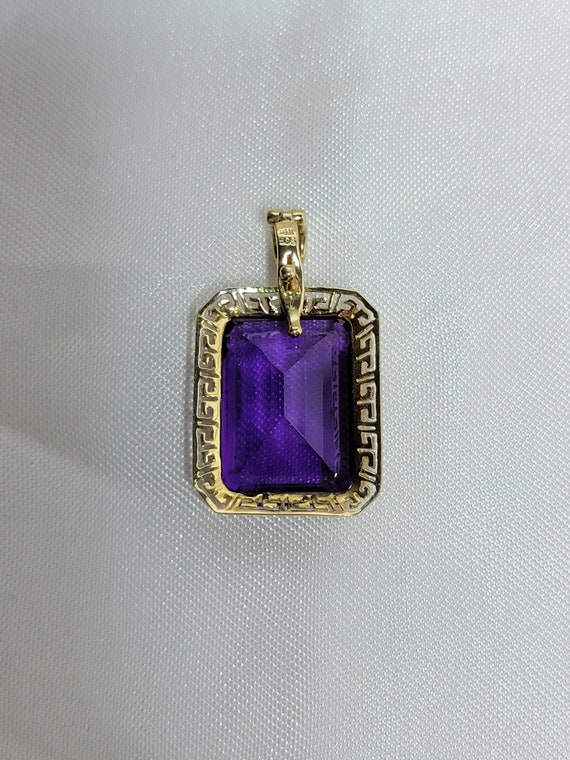 Estate 14k Yellow Gold Large Amethyst Pendant - image 3