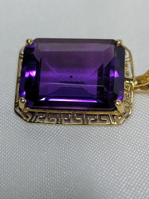 Estate 14k Yellow Gold Large Amethyst Pendant - image 5