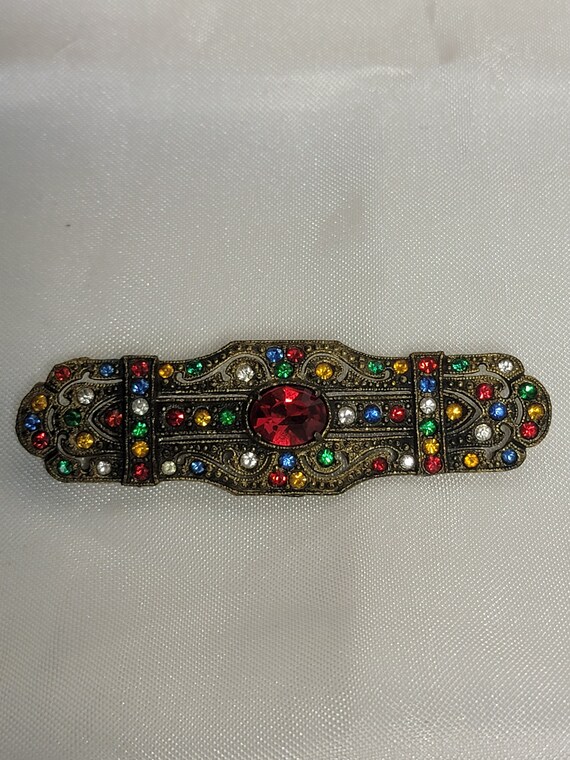 Vintage Multi Colored Rhinestone Brooch - image 3