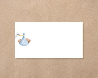 24x adresstickers voor geboortekaartjes envelop | ooievaar jongetje blauw | leuke rechthoekige adres etiketten van 7x3.7 cm voor baby boy