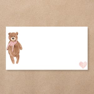 24x adresstickers voor geboortekaartjes envelop | roze beer met hartje | leuke rechthoekige adres etiketten  7x3.7 cm voor geboorte meisje