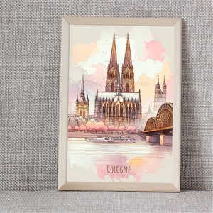 Plakat mit Wahrzeichen der Stadt Köln | 5 Größen | sofortiger Download | Minimalistisch | Zeitgenössisch | Wandkunst | Stadtplan-Fotodruck | abstrakt | romantisch