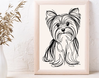 Yorkshire Terrier Hond Line art print afdrukbaar|instant download | elegant | fijne lijnen | Minimalistisch | Modern | Decor | kunstwerk