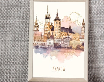 Krakow city landmarks poster | 5 sizes | instant download | Minimalist | Contemporary | wall art | city map photo print | abstract | romantic
