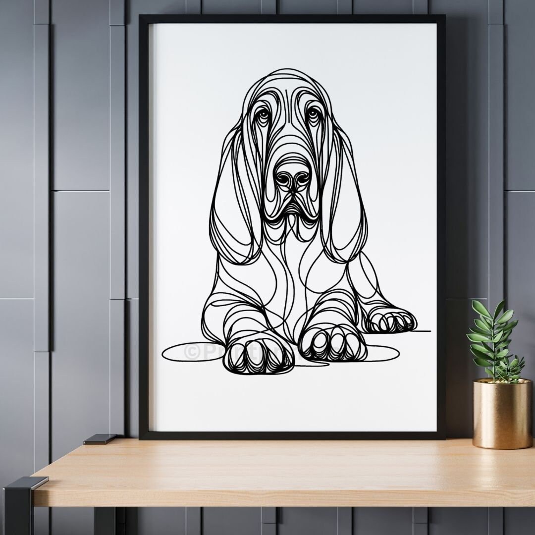 Bloodhound Dog Line Art Print Printable Instant Download Elegant Fine ...