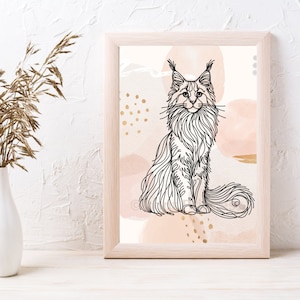 Maine Coon Cat Line art print printable|instant download | elegant | fine lines | Minimalist | Contemporary | Decor | work of art | MainCoon