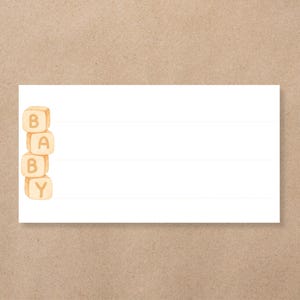 24x adresstickers voor geboortekaartjes envelop | neutraal beige unisex | leuke rechthoekige adres etiketten met baby blokkendoos 7x3.7 cm