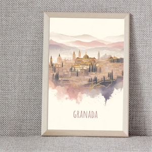 Poster mit Wahrzeichen der Stadt Granada | 5 Größen | sofortiger Download | Minimalistisch | Zeitgenössisch | Wandkunst | Stadtplan-Fotodruck | abstrakt | romantisch