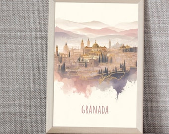 Granada city landmarks poster | 5 sizes | instant download | Minimalist | Contemporary | wall art | city map photo print | abstract | romantic
