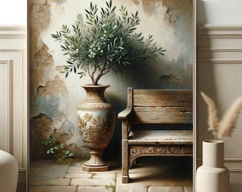 Vintage olive tree branch print | instant download | Decor | art | earthy tone | painting | romantic Italian botanic decoration | minimalist