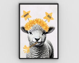 Creative Printable NYE Party Poster | Instant Download | In 5 different sizes | Funny animal New Year’s Eve celebration decor
