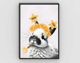 Creative Printable NYE Party Poster | Instant Download | In 5 different sizes | Funny animal New Year’s Eve celebration decor