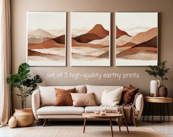 Abstract Terracotta Mountain Art set | Instant Digital Download | Minimalistic earthy tones poster series | brown beige calm nature print