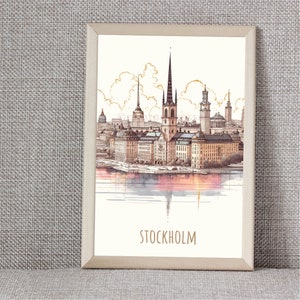 Poster mit Wahrzeichen der Stadt Stockholm | 5 Größen | sofortiger Download | Minimalistisch | Zeitgenössisch | Wandkunst | Stadtplan-Fotodruck | abstrakt | romantisch