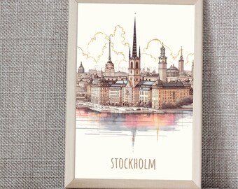 Stockholm city landmarks poster | 5 sizes | instant download | Minimalist | Contemporary | wall art | city map photo print | abstract | romantic