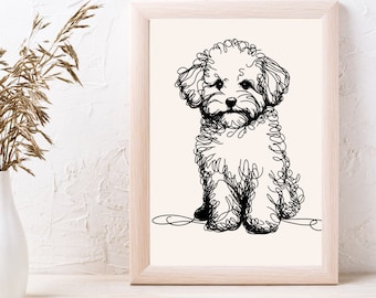 Malti Poo Dog Line art print printable|instant download | elegant | fine lines | Minimalist | Contemporary | Decor | artwork maltipoo
