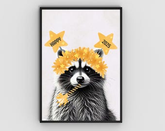 Creative Printable NYE Party Poster | Instant Download | In 5 different sizes | Funny animal New Year’s Eve celebration decor