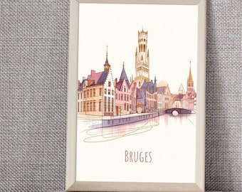 Bruges city landmarks poster | 5 sizes | instant download | Minimalist | Contemporary | wall art | city map photo print | abstract | romantic