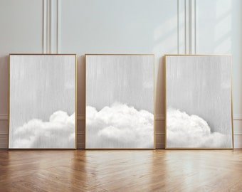 Bedroom wall decoration clouds silver set of 3 | instant download | neutral Japandi cloud | above bed | minimalist gallery wall collage
