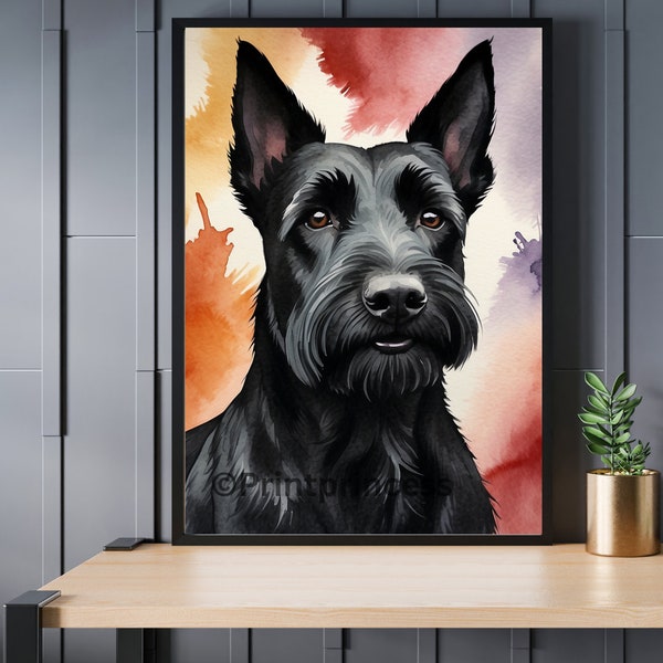 Impression d’art mural pour chien terrier écossais imprimable | téléchargement instantané | aquarelle | Minimaliste | Contemporain | Décor | portrait d'animal de compagnie