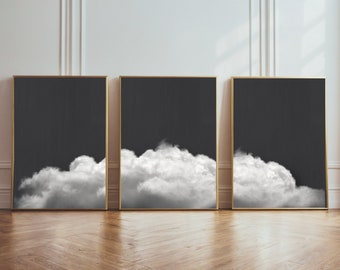 Bedroom wall decoration clouds black set of 3 | instant download | neutral Japandi cloud | above bed | minimalist gallery wall collage