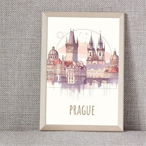 Poster mit Wahrzeichen der Stadt Prag | 5 Größen | sofortiger Download | Minimalistisch | Zeitgenössisch | Aquarell | Stadtplan-Fotodruck | abstrakt | romantisch