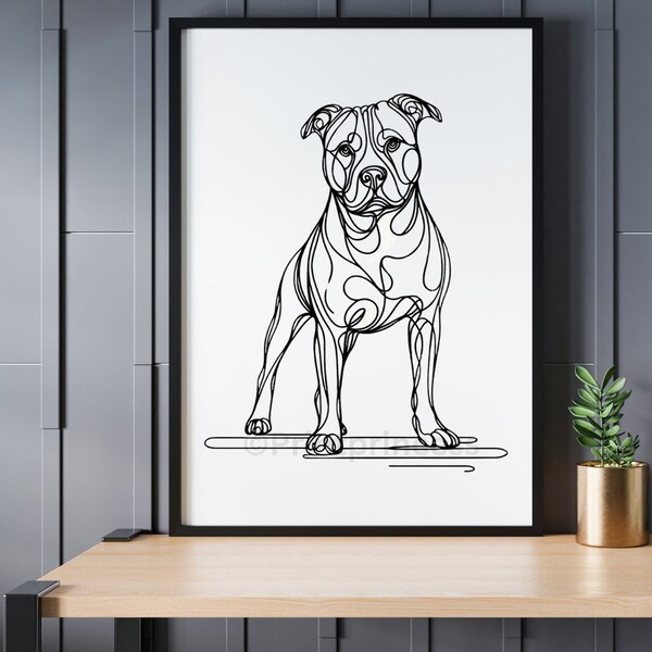 Pitbull hond Line art print afdrukbaar | instant download | elegant | fijne lijnen | Minimalistisch | Modern | Decor | kunstwerk | Lineart