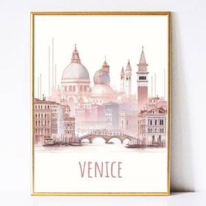 Poster mit Wahrzeichen der Stadt Venedig | 5 Größen | sofortiger Download | Minimalistisch | Zeitgenössisch | Aquarell | Stadtplan-Fotodruck | abstrakt | romantisch