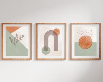 Abstract Earthy Poster Set (3 pcs) for Geometric and Minimalist Mid-Century Japandi Interior | Modern Photo Wall Gallery Wall Decoration
