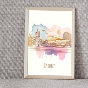 Poster mit Wahrzeichen der Stadt Cardiff | 5 Größen | sofortiger Download | Minimalistisch | Zeitgenössisch | Wandkunst | Stadtplan-Fotodruck | abstrakt | romantisch