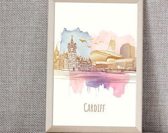 Cardiff city landmarks poster | 5 sizes | instant download | Minimalist | Contemporary | wall art | city map photo print | abstract | romantic