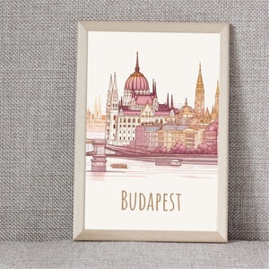 Poster mit Wahrzeichen der Stadt Budapest | 5 Größen | sofortiger Download | Minimalistisch | Zeitgenössisch | Aquarell | Stadtplan-Fotodruck | abstrakt | romantisch