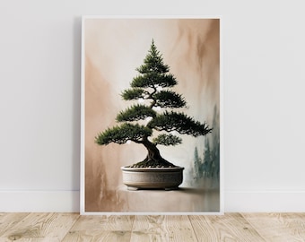 Pine Bonsai tree Wall Art Print | For a zen botanic Azian Decor | perfect poster for your interior, meditation room or Yoga studio