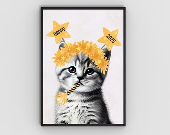 Creative Printable NYE Party Poster | Instant Download | In 5 different sizes | Funny animal New Year’s Eve celebration decor