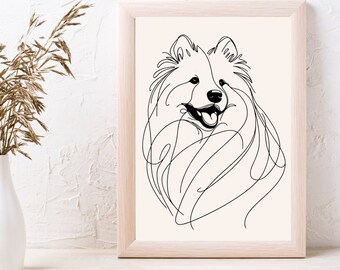 Samoyed Dog Line art print printable|instant download | elegant | fine lines | Minimalist | Contemporary | Decor | artwork
