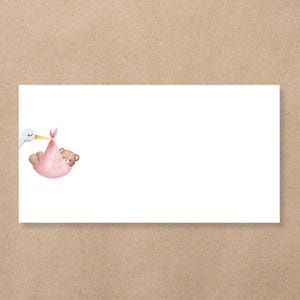 24x autocollants d'adresse pour enveloppe de faire-part de naissance | cigogne fille bleue | jolies étiquettes d'adresse rectangulaires de 7x3,7 cm pour bébé fille