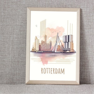 Rotterdam city landmarks poster | 5 sizes | instant download | Minimalist | Modern | watercolor | city map photo print | abstract