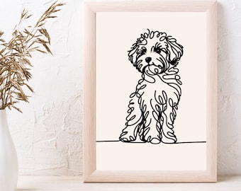 Malti Poo Hond Line art print afdrukbaar|instant download | elegant | fijne lijnen | Minimalistisch | Modern | Decor | kunstwerk maltipoo
