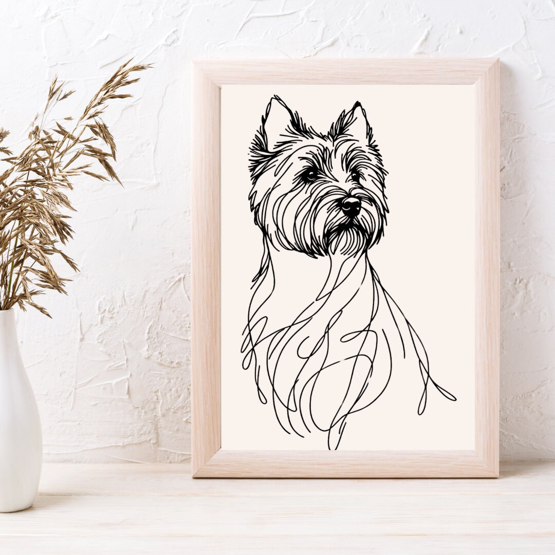 Cairn Terrier Dog Line Art Print Printableinstant Download Elegant Fine ...