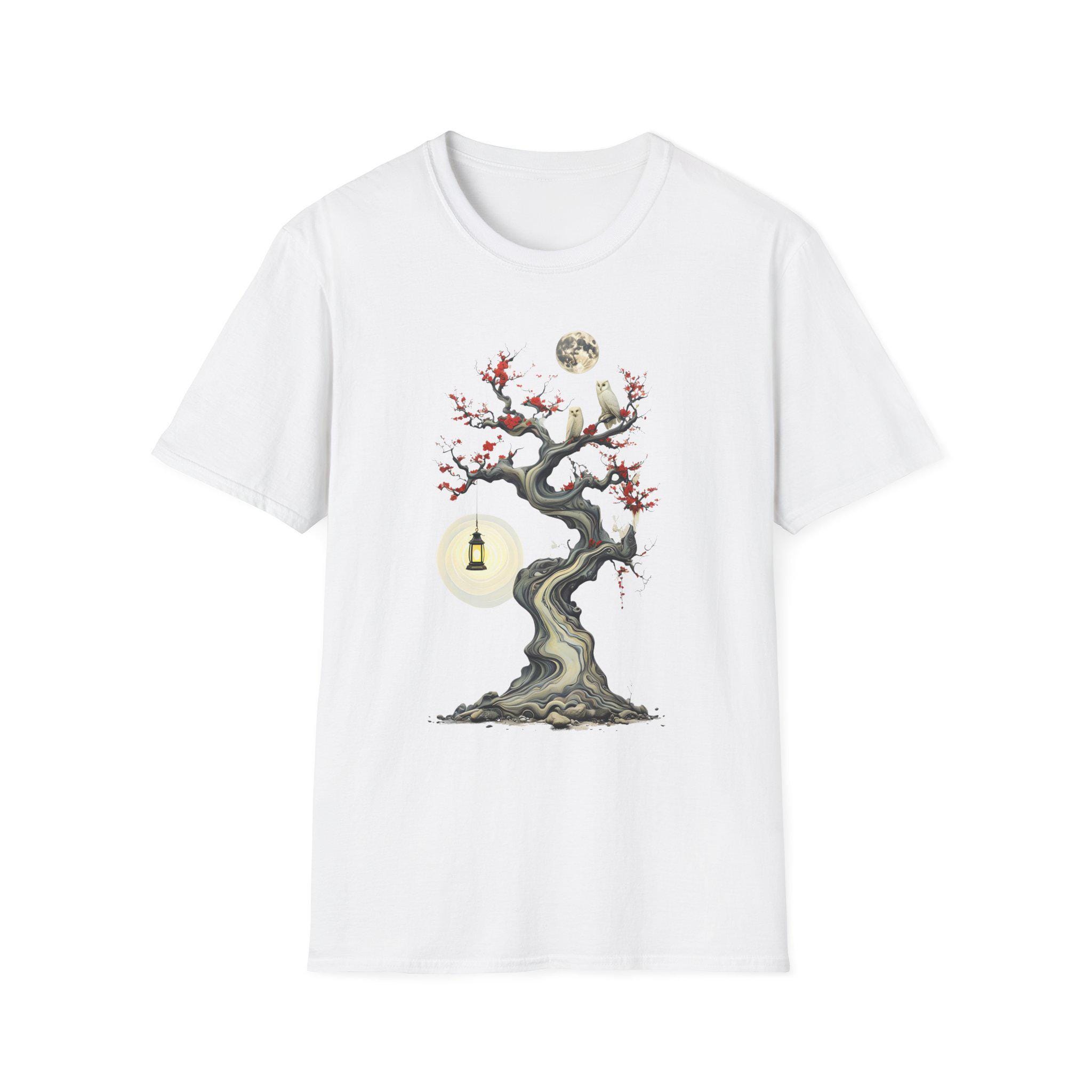 Abstract Tree w/ Owls and Lantern Unisex T-Shirt for M/F, Magical Dream Art Tee