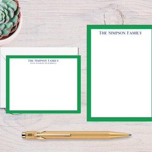 Personalized Note card and Notepad Set Bundled Stationery Gift Set for Her with Modern Border Custom Stationery Set with Envelopes