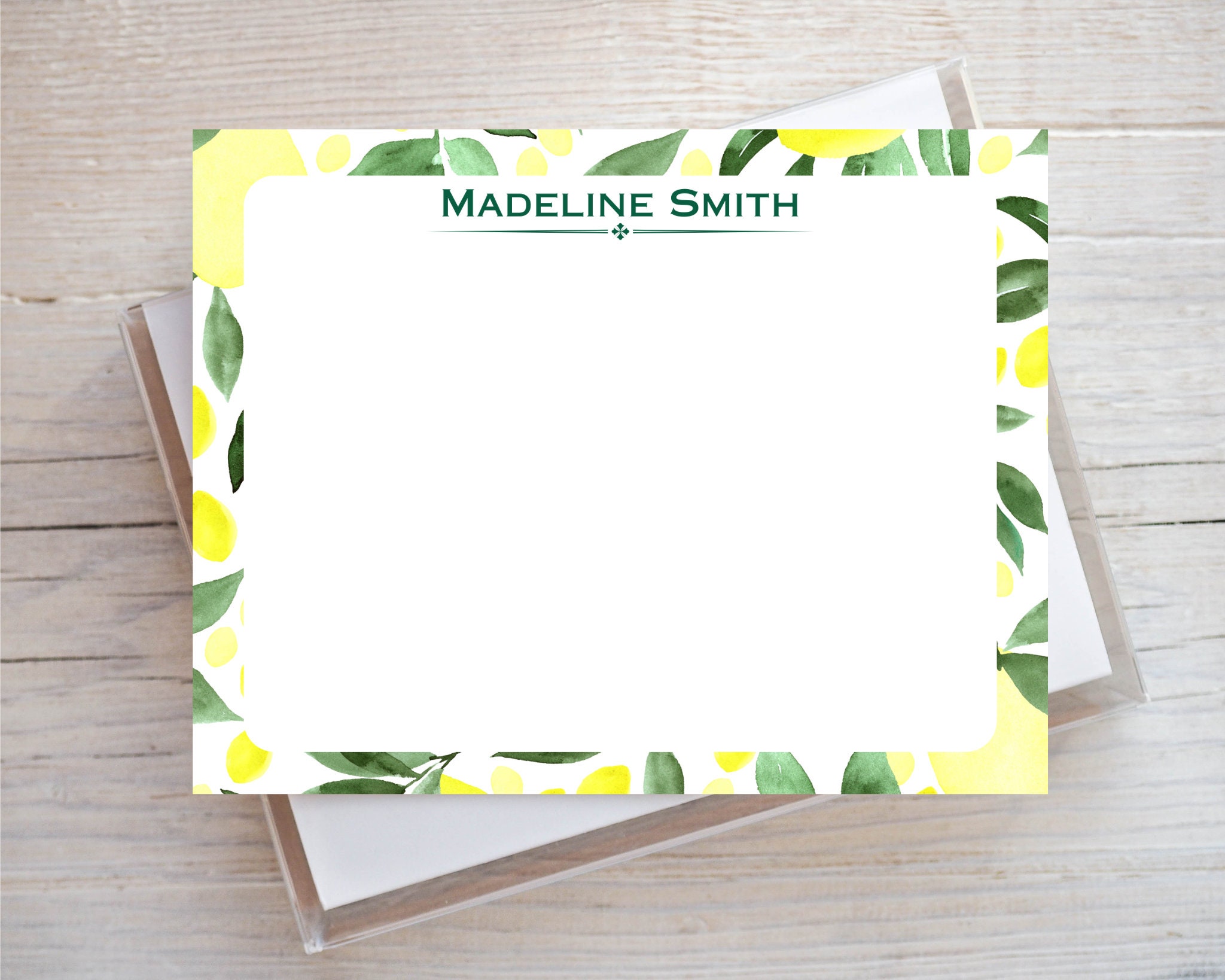Personalized Flat Note Cards | Lemon Bordered Stationery Cards | Custom ...
