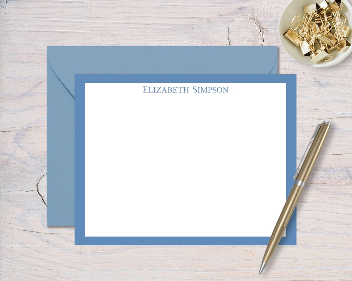 Personalized Note Card Set: Modern Border Stationery With Envelopes - Etsy