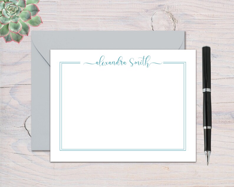 Personalized Script Flat Note Cards With Envelopes | Simple Modern ...