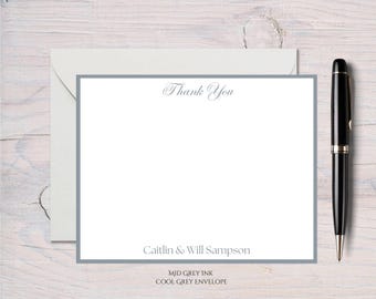 Personalized Thank You Stationery, Classic Style, Thank You Cards Wedding, Bridal Thank You, Thank You Cards, 10 Flat Notecard with Envelope