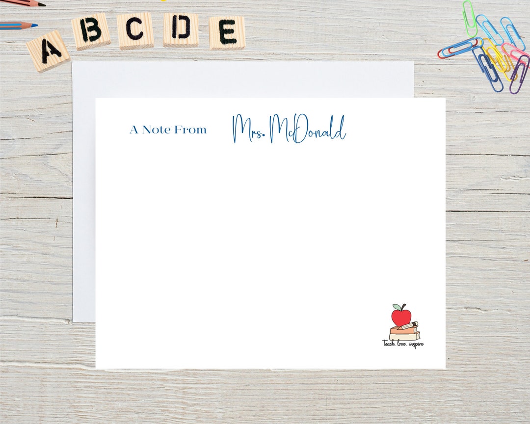 Teacher Personalized Note Card for School Teacher Gift for Teacher ...