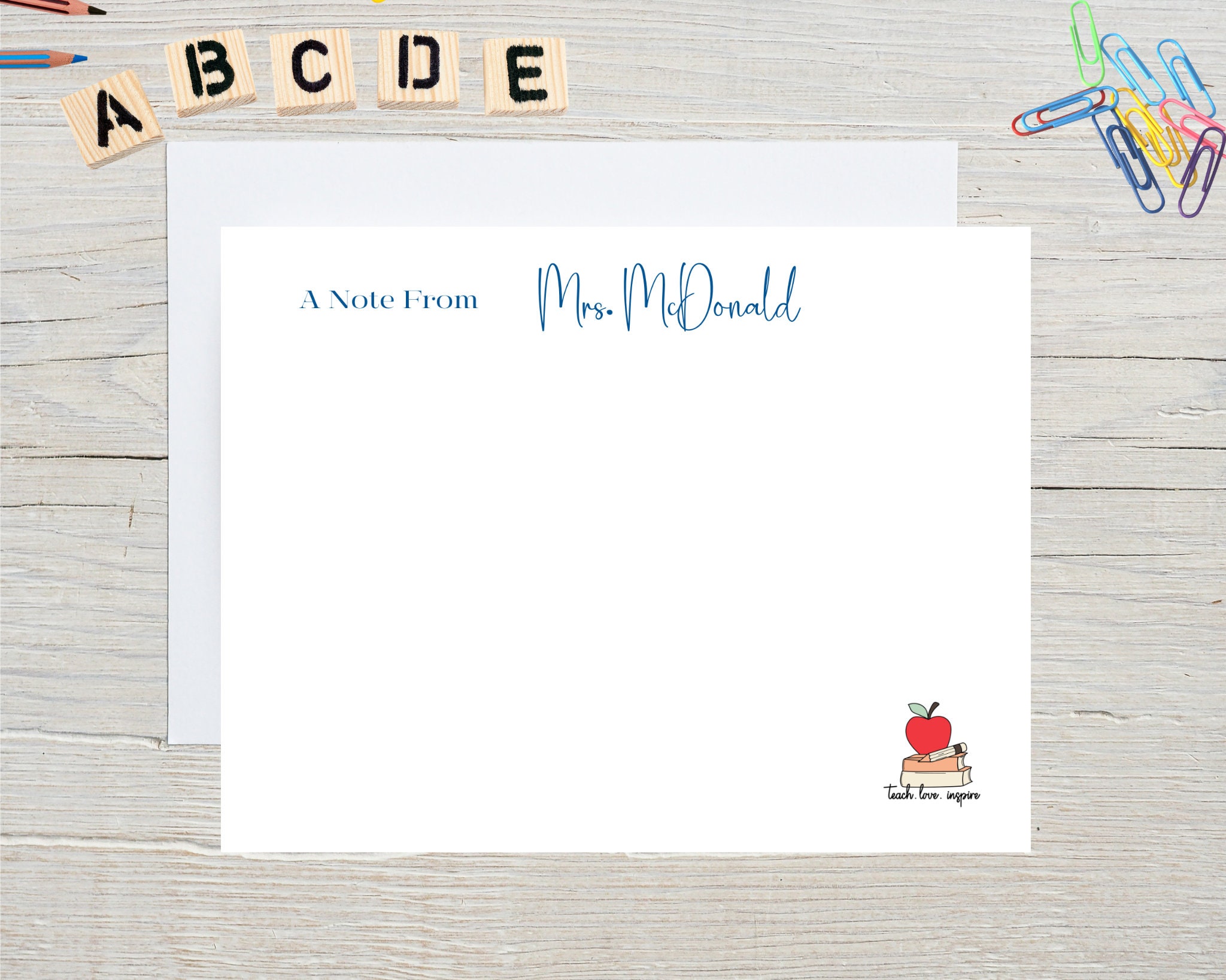 Teacher Personalized Note Card for School Teacher Gift for Teacher ...