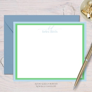 Personalized Note Card Set, Custom Stationery Set, Personalized Gift, Colorful Stationery, Thank you Notes, Choose Border and Envelope Color