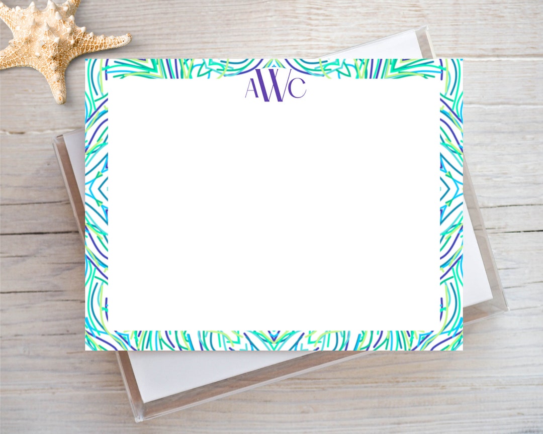 Personalized Note Cards With Colorful Border | Monogrammed Stationery ...